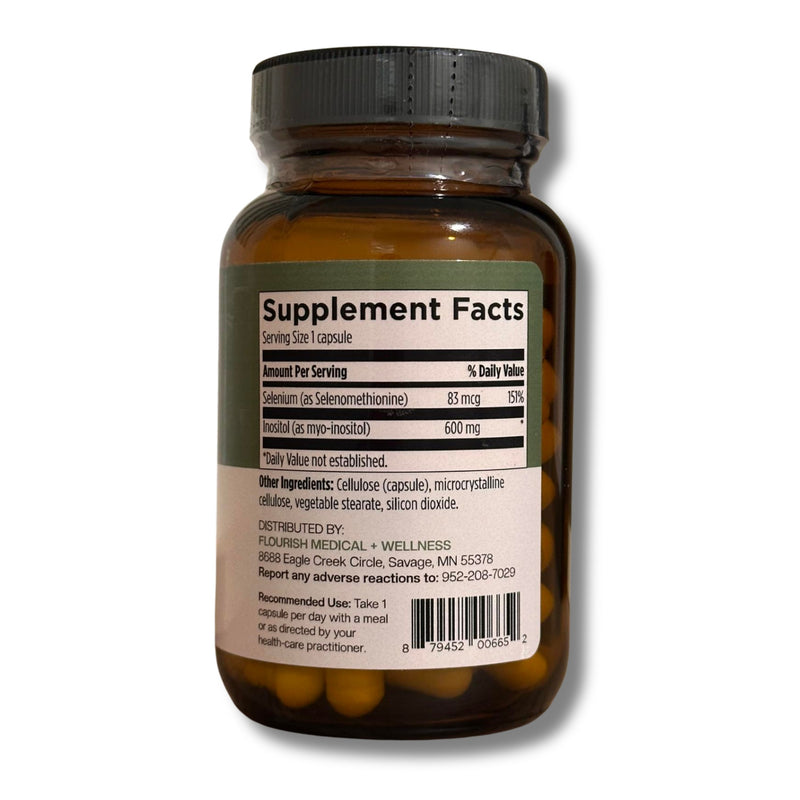 An amber supplement bottle with a black ribbed cap and a white label showing Supplement Facts, photographed on a white background.