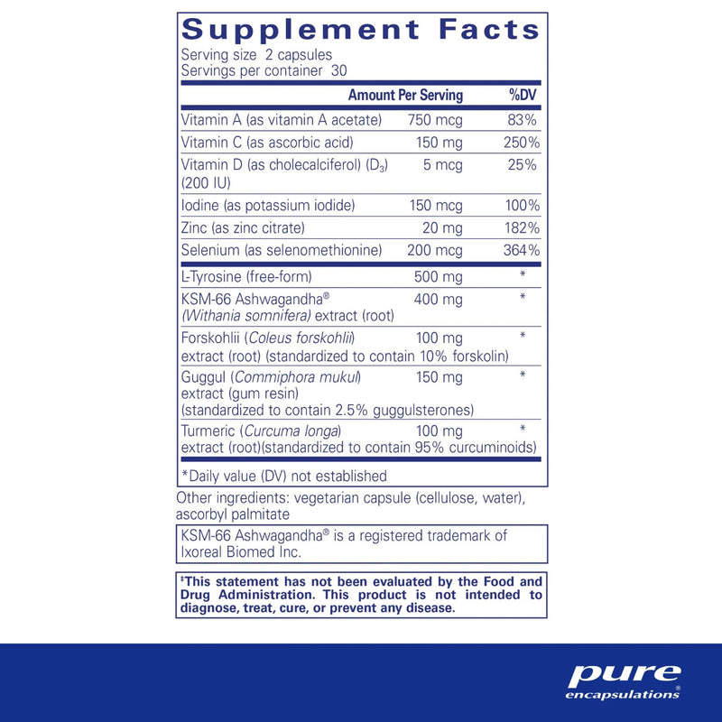 Supplement facts label for pure encapsulations on a white background