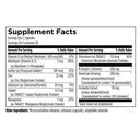 Supplement facts label with various nutrients listed on a white background
