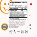 Supplement facts label with colorful elements on a white background